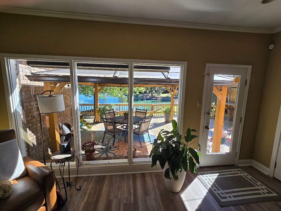 Thus shows our view from the living room on to our deck, which is our happy place!