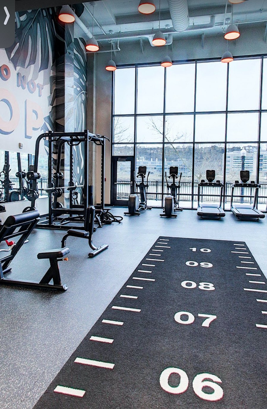 The gym on premises is brand new, equipped with ellipticals, treadmills, free weights, bench presses, and a yoga studio with peloton bikes!