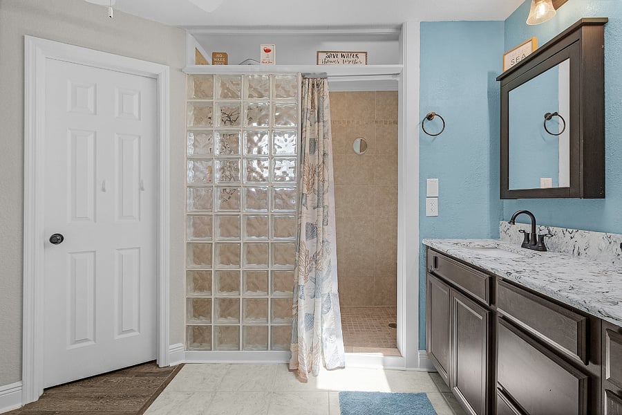 Step in Shower with a bench and grab bars