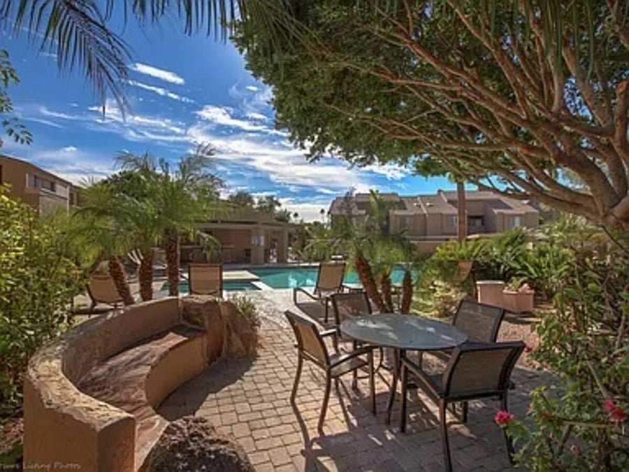 Community heated pool and outdoor dining space. Our rental unit sits next to the pool making it convenient for our guests.