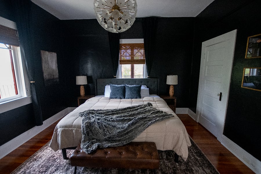 Bedroom 3 with king bed and TV with YouTube, shares a Jack-and-Jill bathroom with bedroom 2