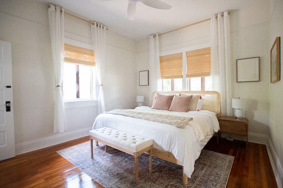 Bedroom 2 with king bed and TV with YouTube, shares a Jack-and-Jill bathroom with bedroom 3
