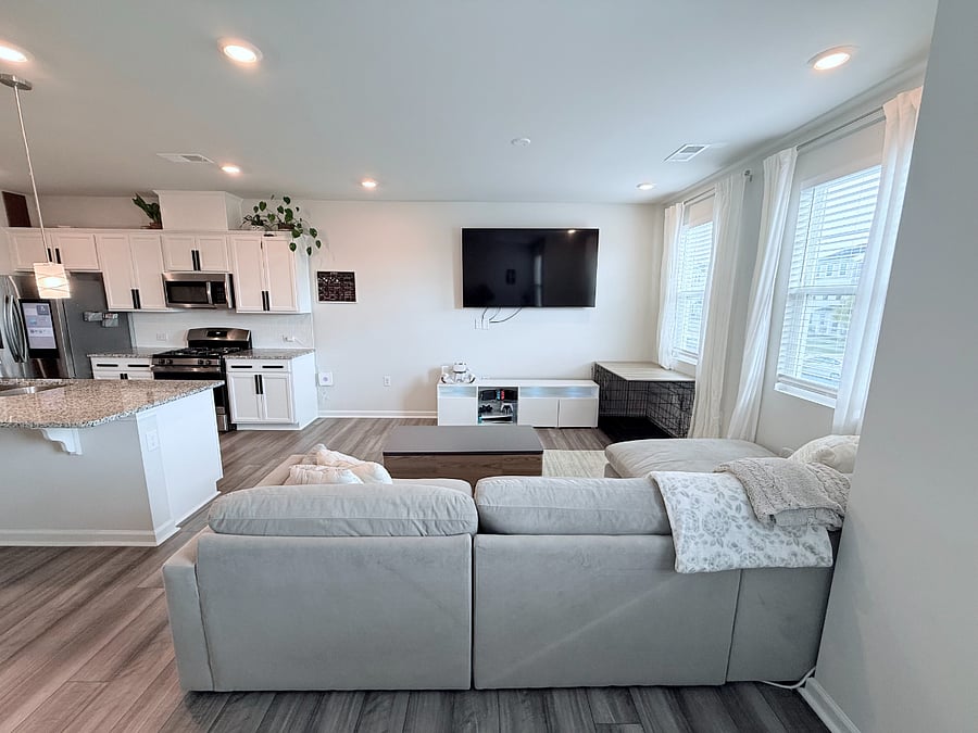 Second floor: Living room, and kitchen