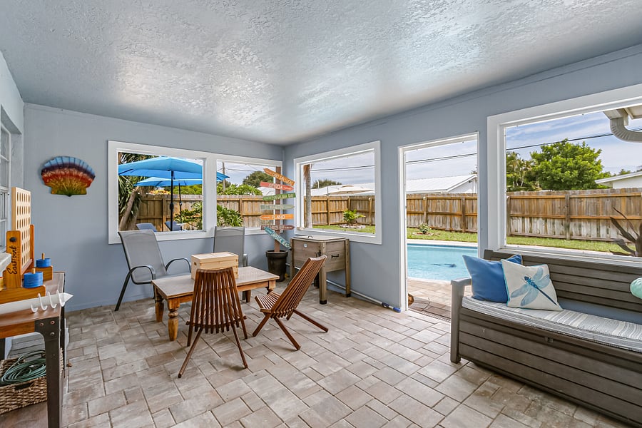 Florida Room (Back Porch) Stocked with Games and Beach Gear