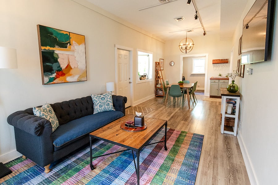 Open concept dining and living area.