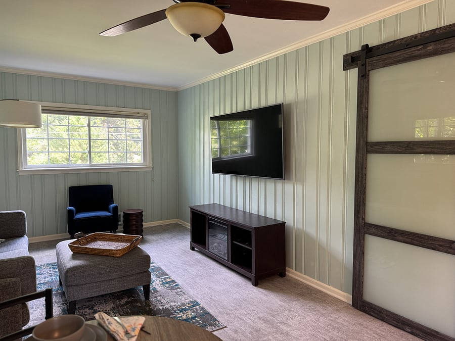 65 " smart TV.  Console with heater/fireplace