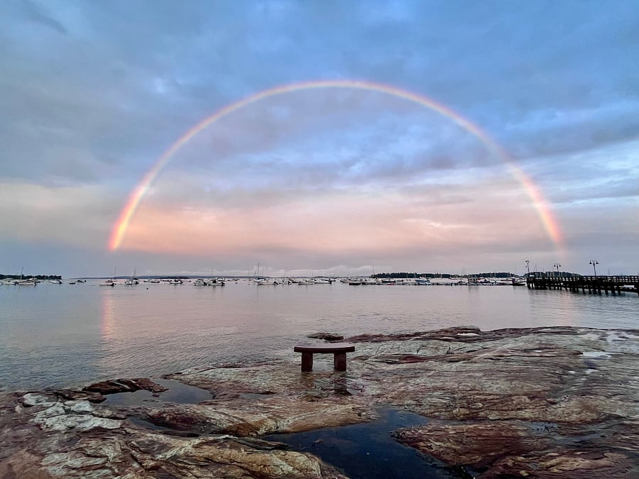 Falmouth Town Landing - The largest recreational anchorage/mooring field north of Marblehead, MA nearby. There is a public beach and boat launch. There are also benches for enjoying the views.