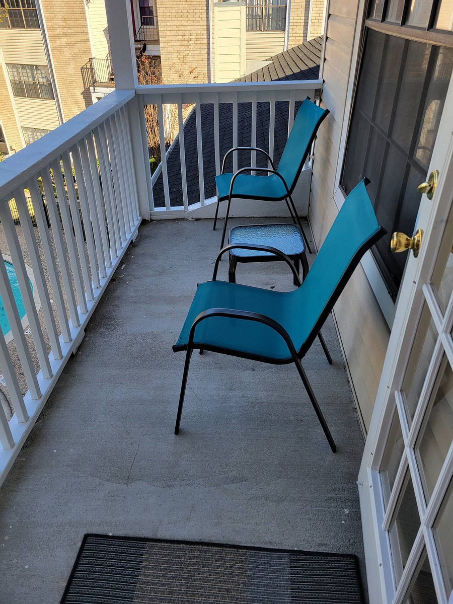 Balcony equipped with 2 chairs and small table - perfect for morning coffee/tea, evening reads or relaxation, yoga, home workouts, etc