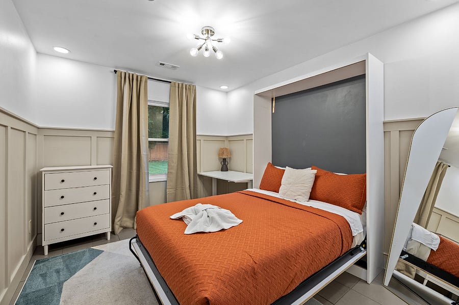 Enjoy a restful night in this double bed with private workstation