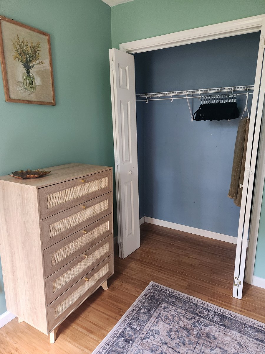 Plenty of storage space for your belongings in the closet and dresser with hangers provided. Even some extra blankets for those colder nights