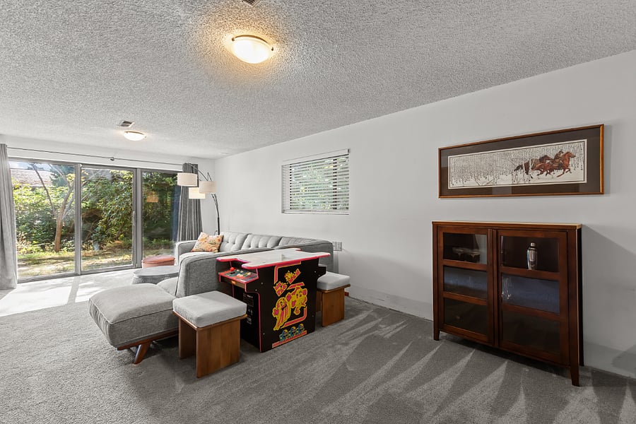 Lower Level Living space - (not pictured is kitchenette with fridge, sink, cabinets, small appliances)
