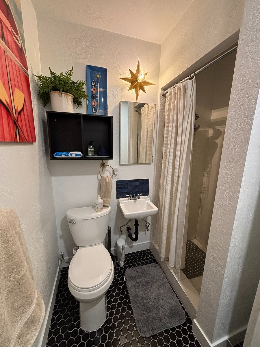 Bedroom - queen bed adjoining bath with shower