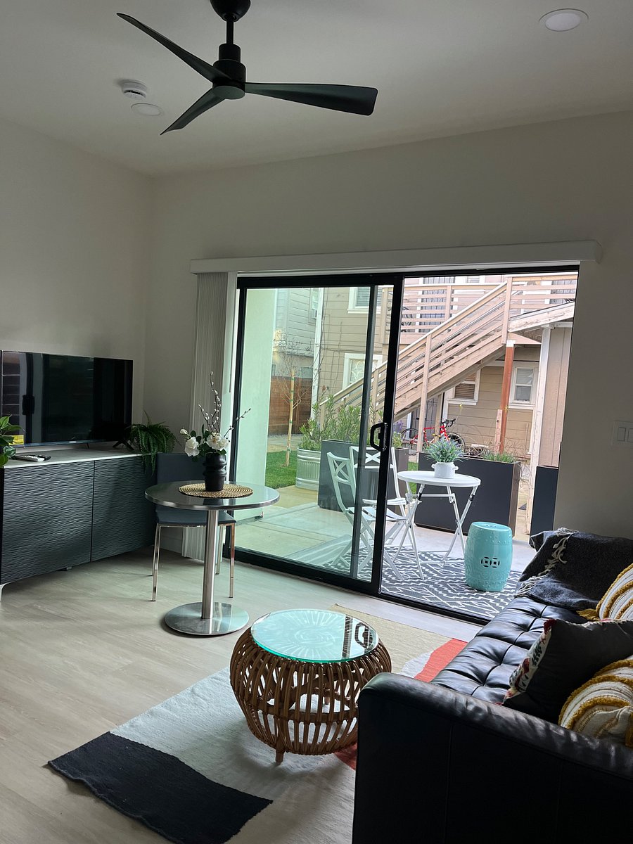 View of the living room and outdoor patio
