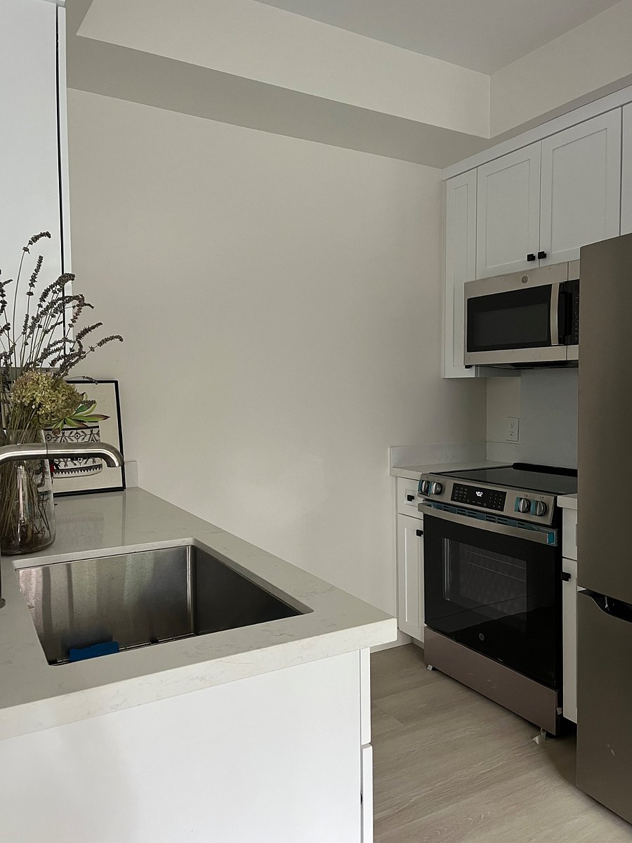 View of the kitchen with stainless steel appliances