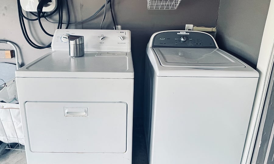 Two car garage, EVSE car charger and washer dryer