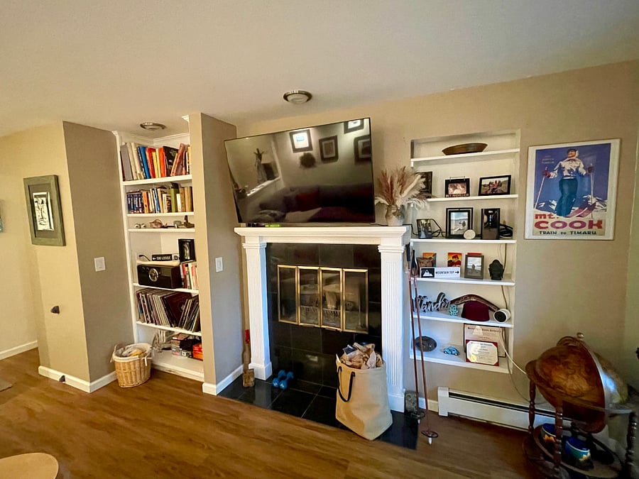 Smart TV and fireplace.