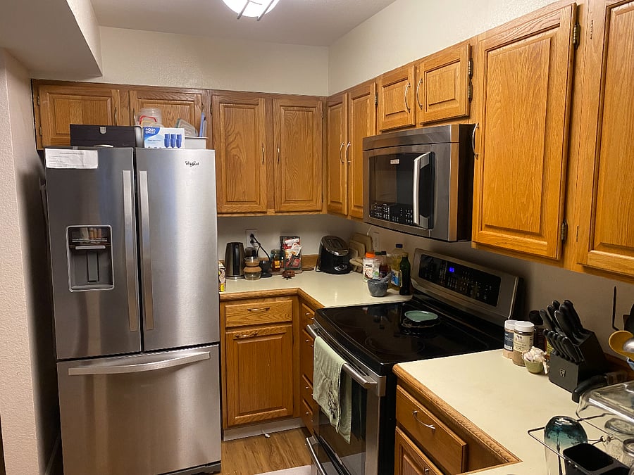 Fully stocked kitchen.