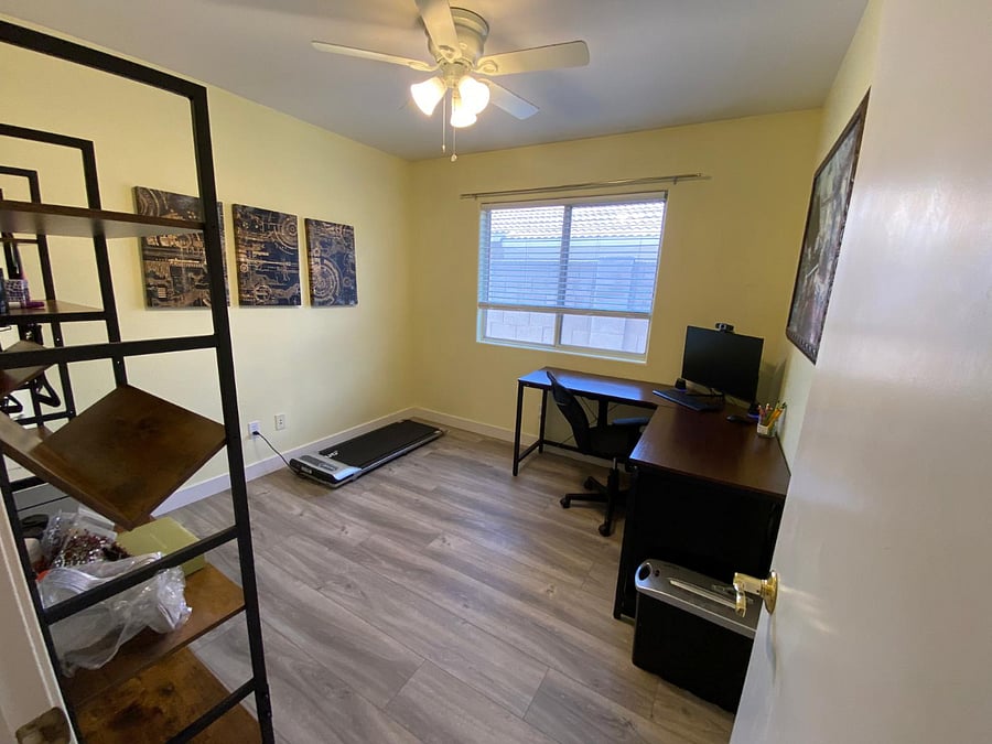 Office with twin sized blow-up bed