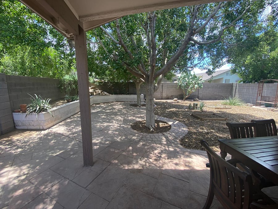 Backyard. Patio furniture included. Room to garden 