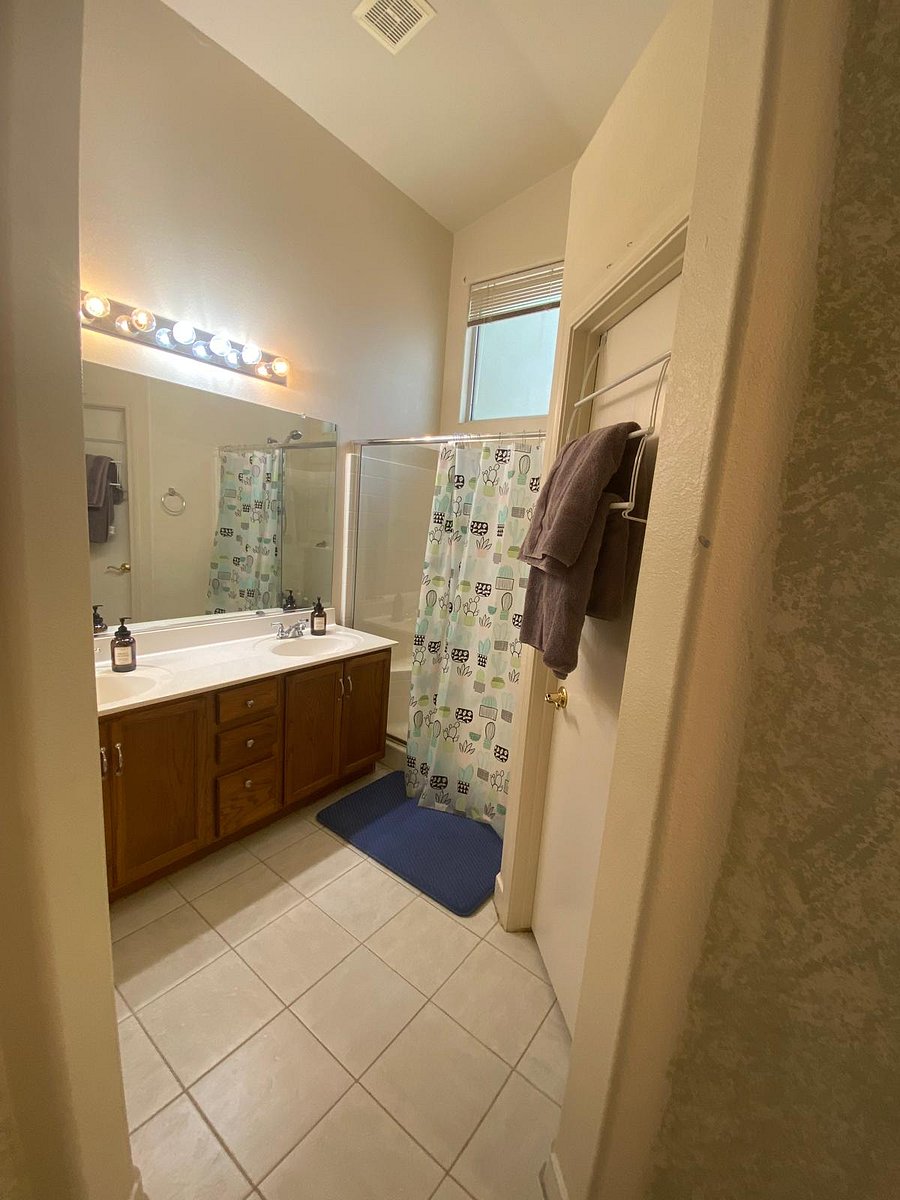 Master bath. Double sink, shower and separate room for the toilet. 