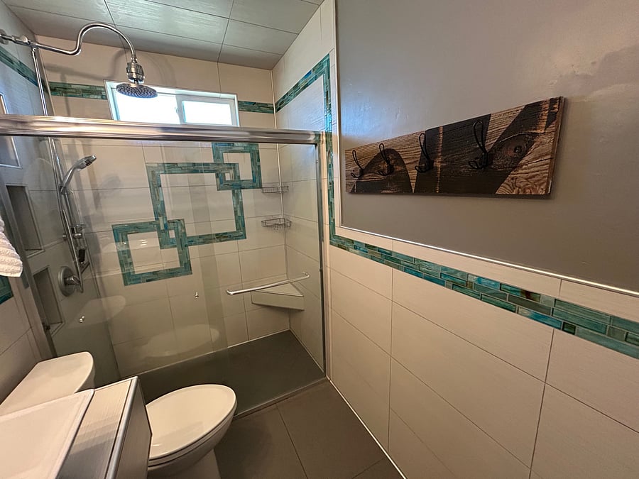 Bathroom with waterfall shower