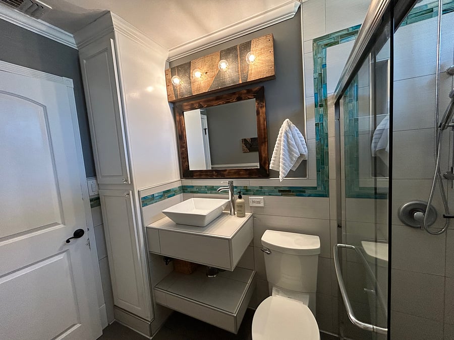 Bathroom with waterfall shower
