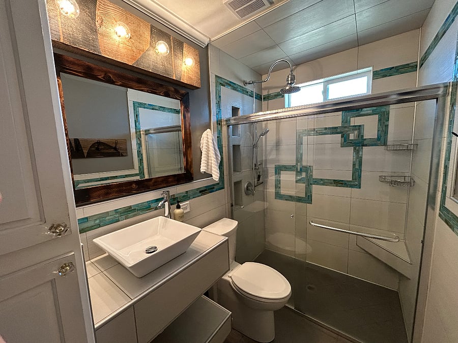 Bathroom with waterfall shower
