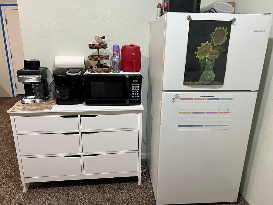 Full size fridge in your room plus coffee pot and microwave 