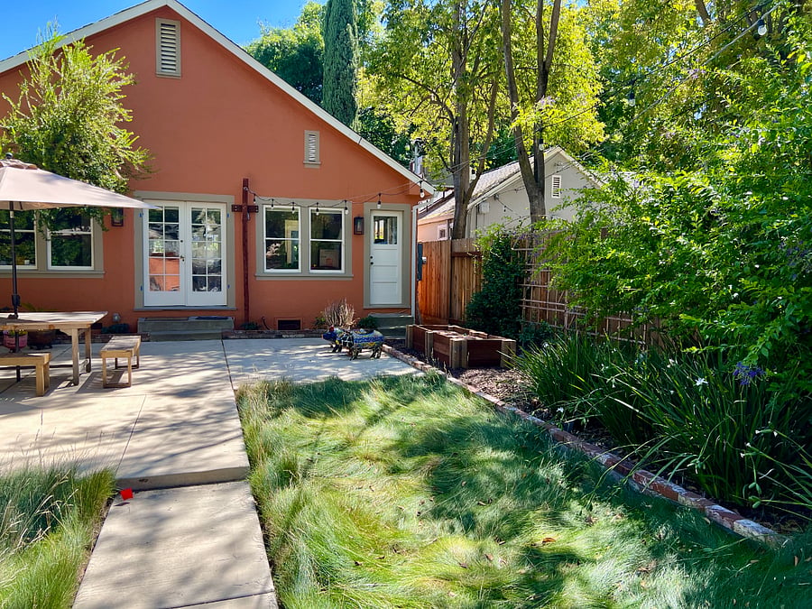 Back and front yards both feature drip irrigation. No need to worry about watering! Raised planting bed available for tenants.