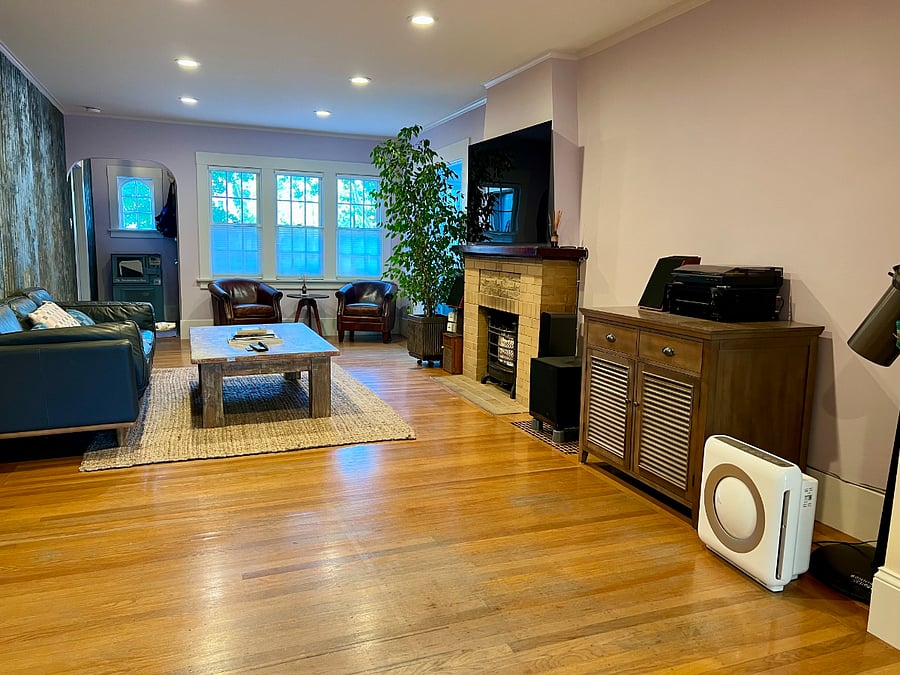 Two-way blinds let you relax in privacy while in the living room.