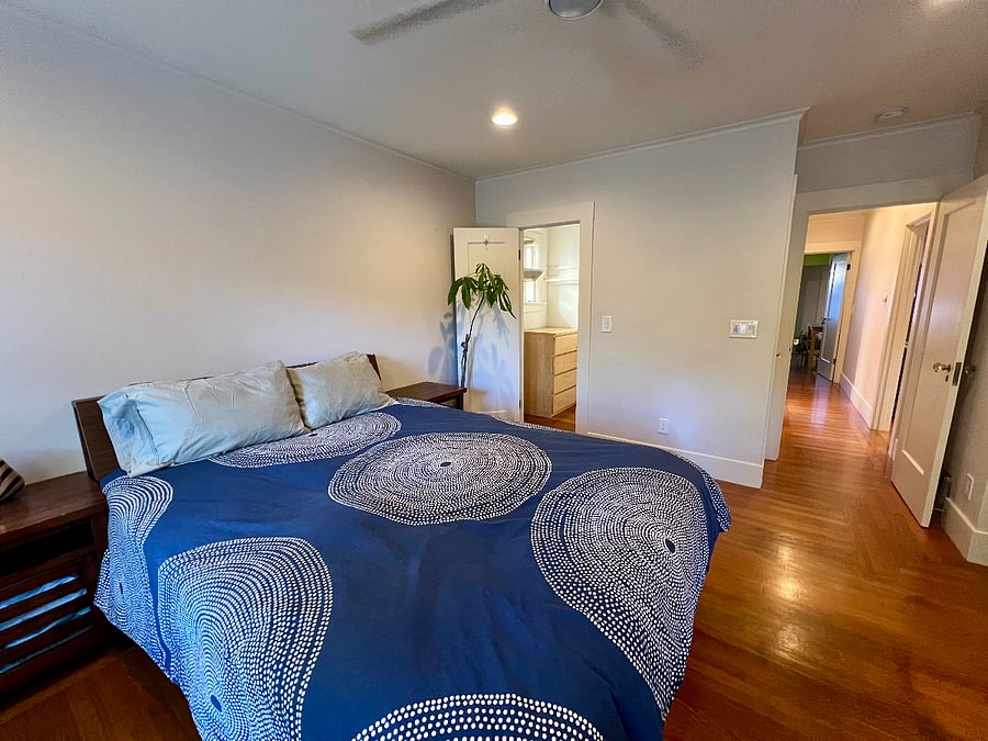 Large walk-in closet in the primary bedroom makes clothes storage easy.