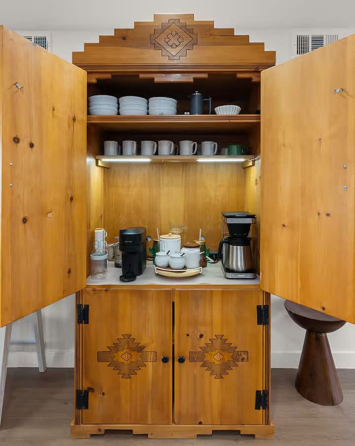 Enjoy all types of coffee and tea each morning.