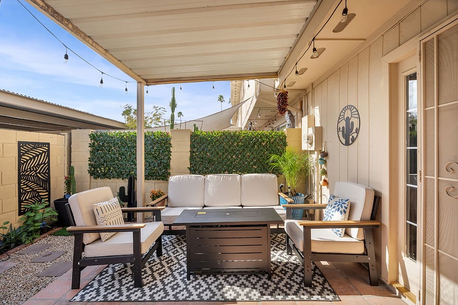 Patio include fire table and BBQ with seating of 6. 