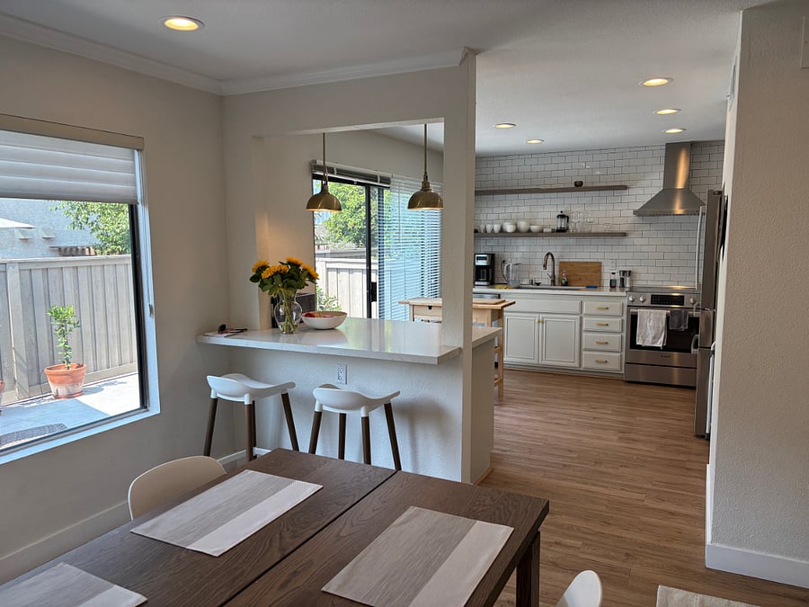 Pass-through counter with bar stools