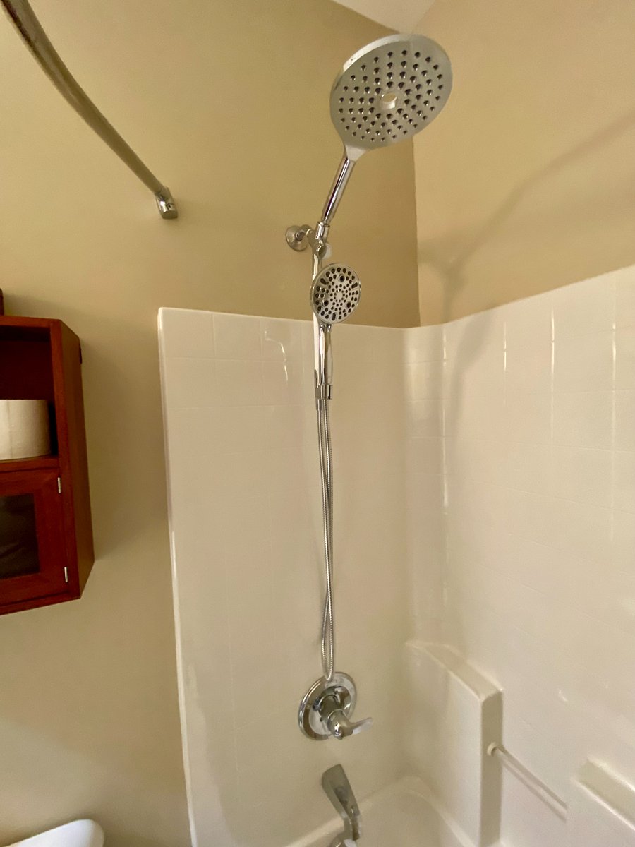 Shower head in tub/shower combo.