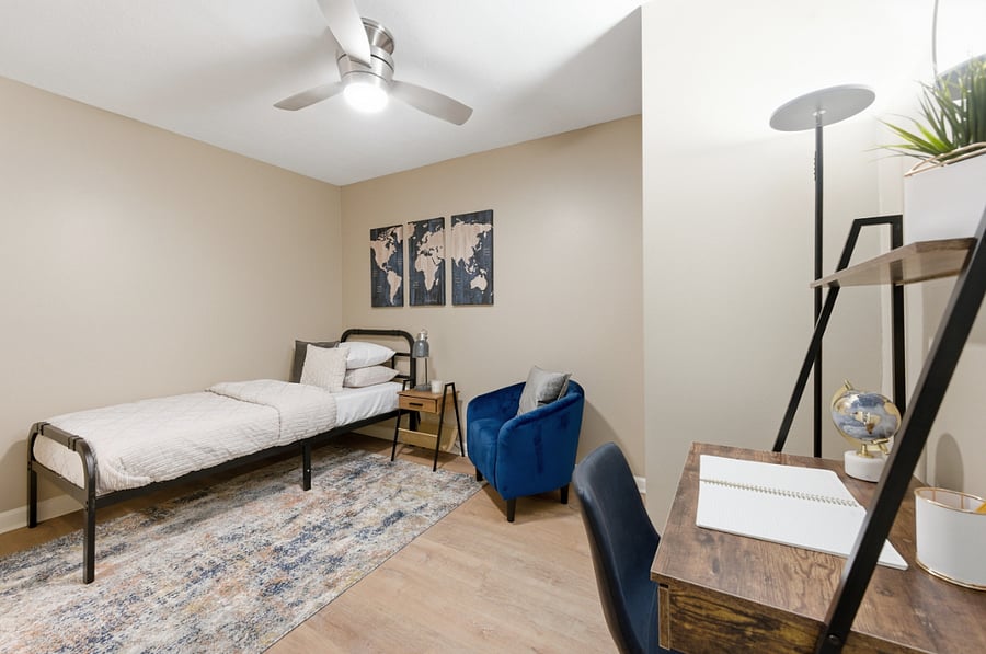 Twin Bedroom in basement, garage level