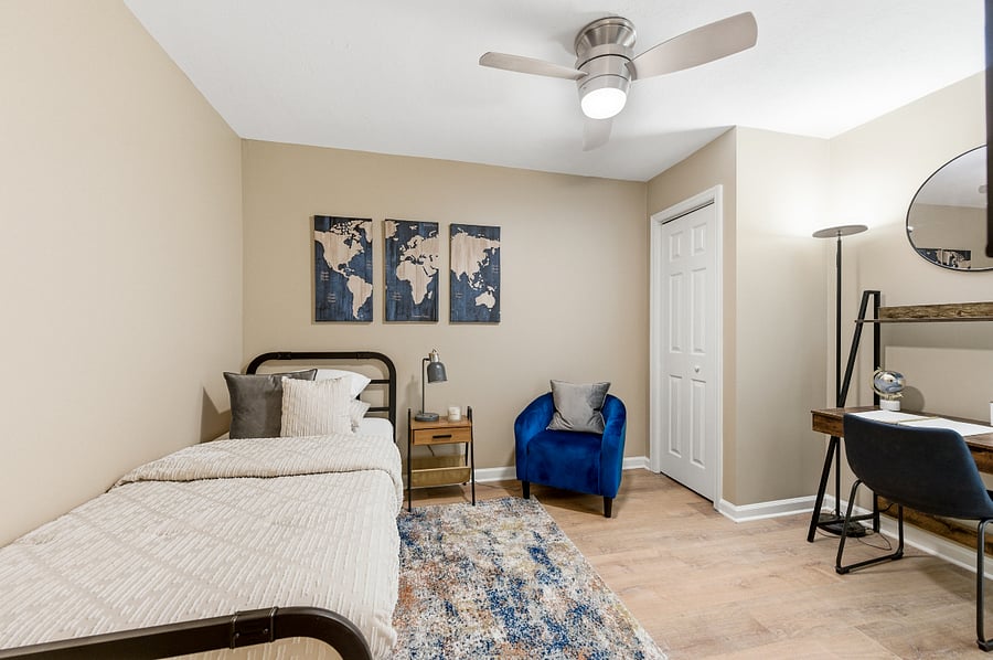 Twin Bedroom in basement, garage level