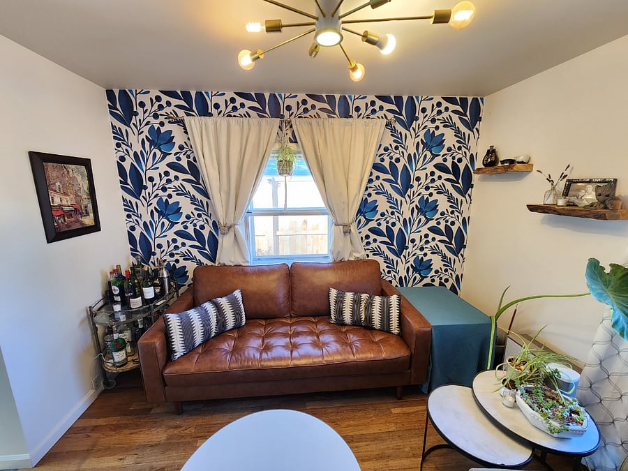 dark leather couch not included