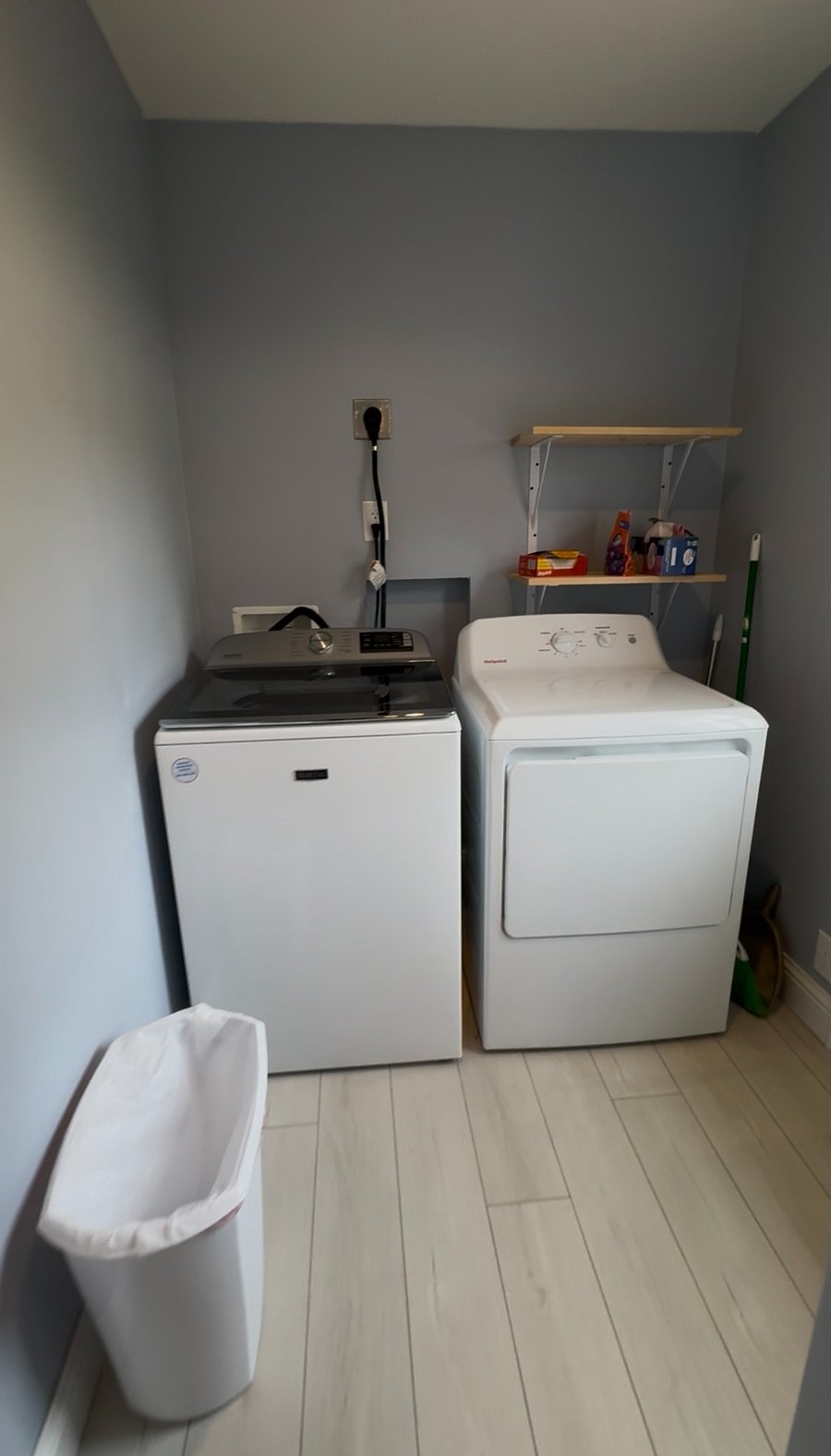 utility room, washer and dryer, vacuum, mop and broom w/dustpan
