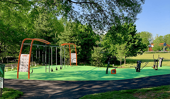 Workout equipment near running path at Fairlington Park (about a 10 minute walk)