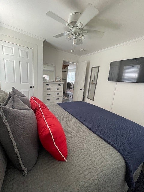 Primary Bedroom with large flatscreen. Ceiling fan.