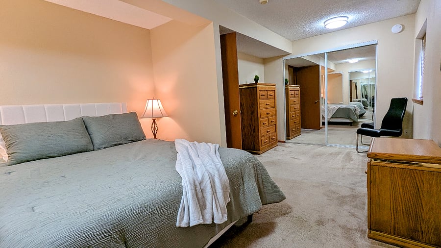 Bedroom with black-out curtains