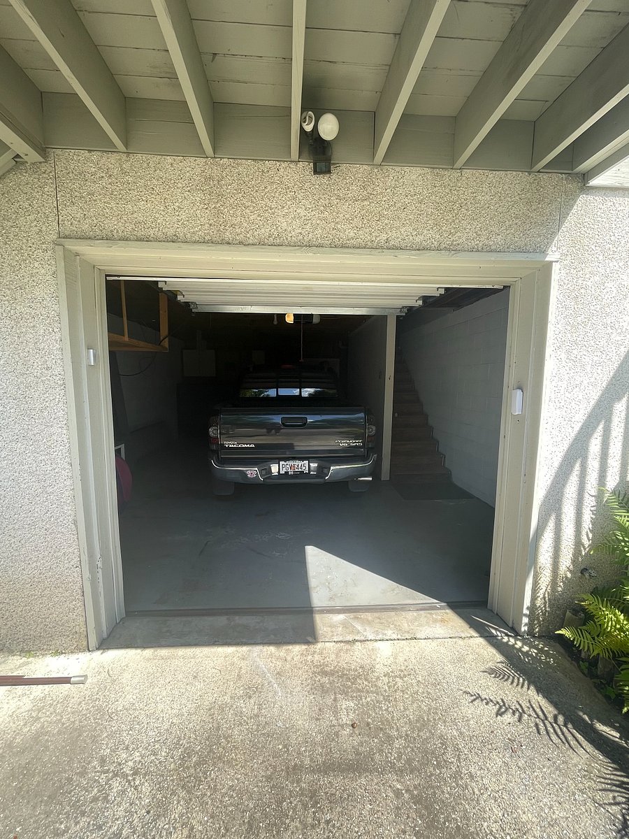 Garage with a truck for size example