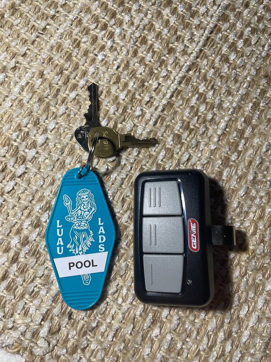 Pool, mailbox key and garage remote.
