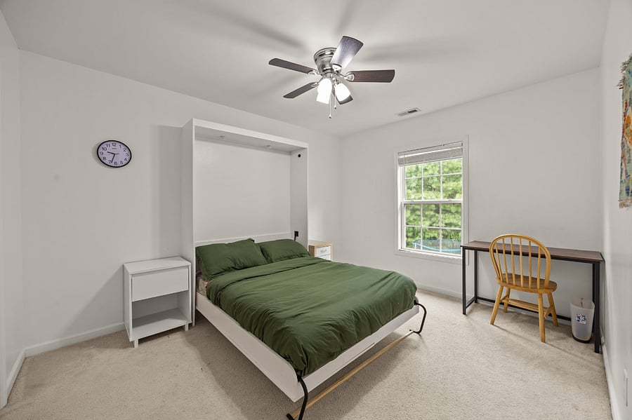 The Cardinal: Bedroom 2 with a space saving Murphy bed, peeking right into the Eno River Forest, with regular view of deers and cardinals.