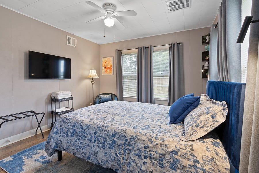 Blackout curtains and blinds. Open for an outdoor view or close 'em for some shuteye.