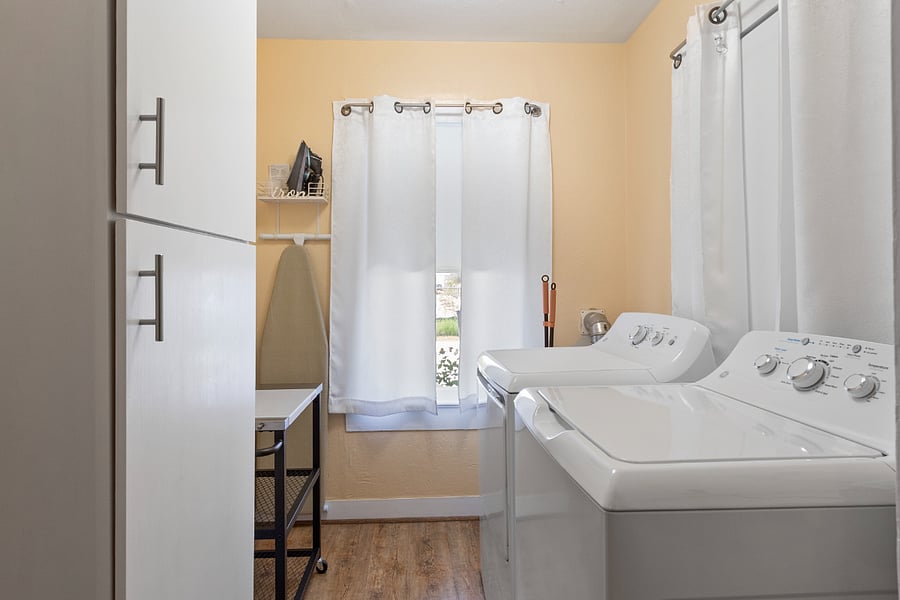 Wash your clothes and fold them on the rolling table. Or use the rolling table in the kitchen.