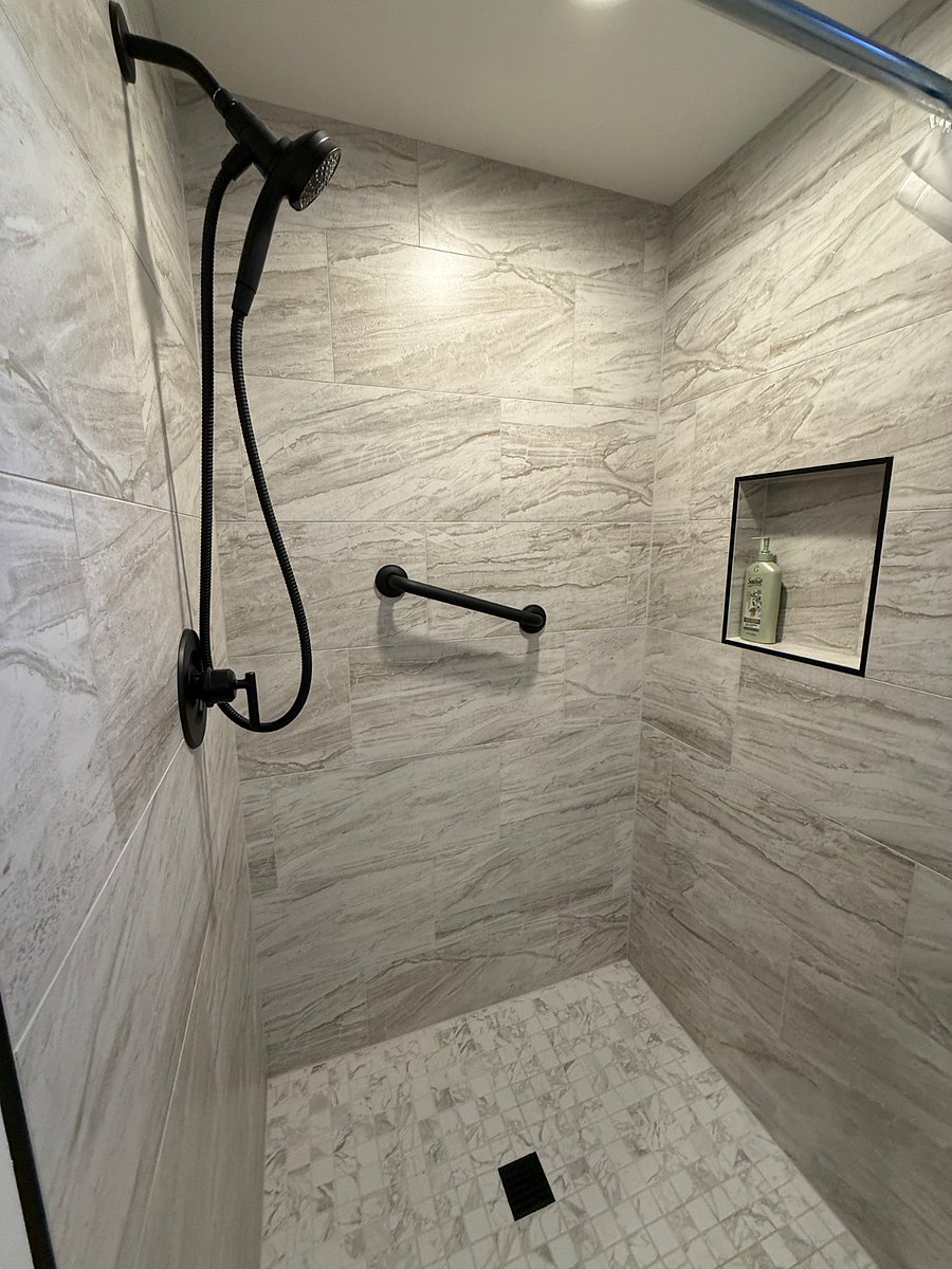 brand new tiled shower.