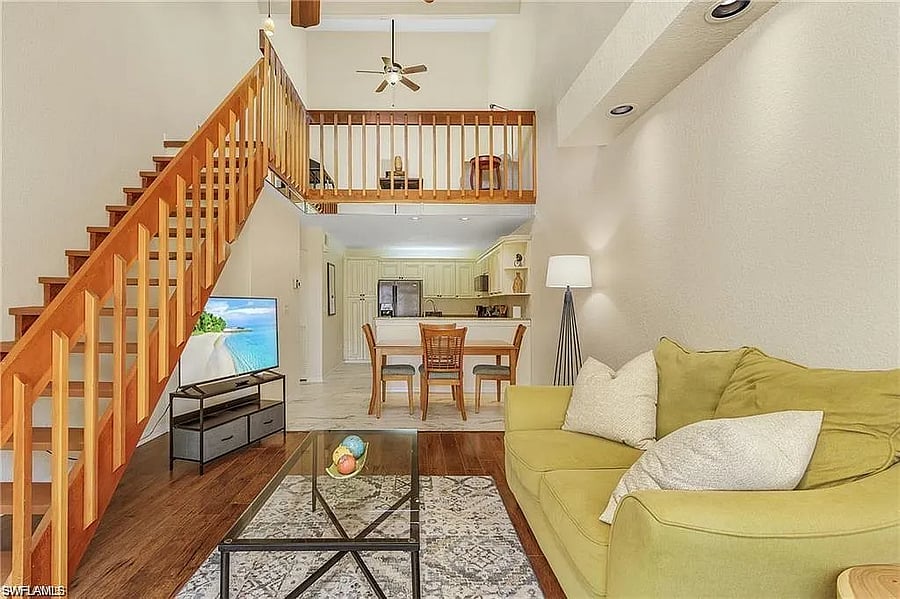 Bright open living space. Walls and ceiling freshly painted.