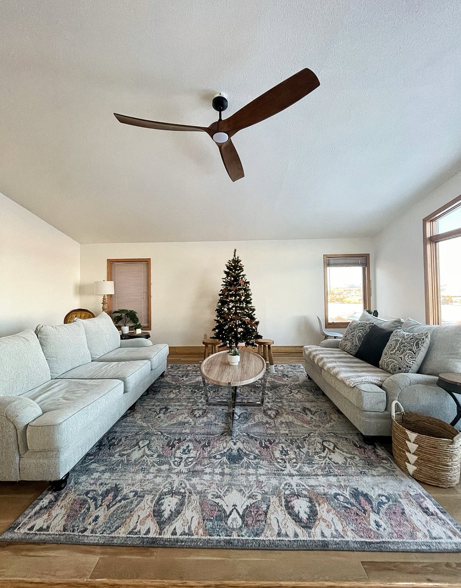 Celebrating with us? For the holidays, we've added a festive, lit tree to the upstairs living room, making it the perfect spot for cozy holiday evenings.